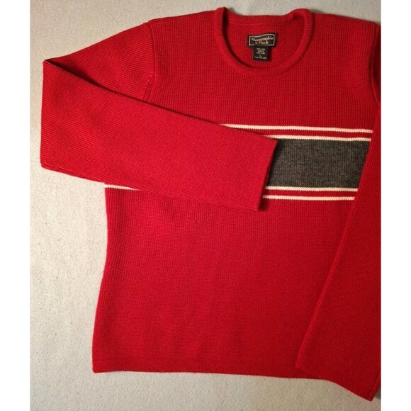 Abercrombie & Fitch Wool Sweater Womens Large Red Gray Stripe Cozy Warm Vintage - Picture 2 of 8